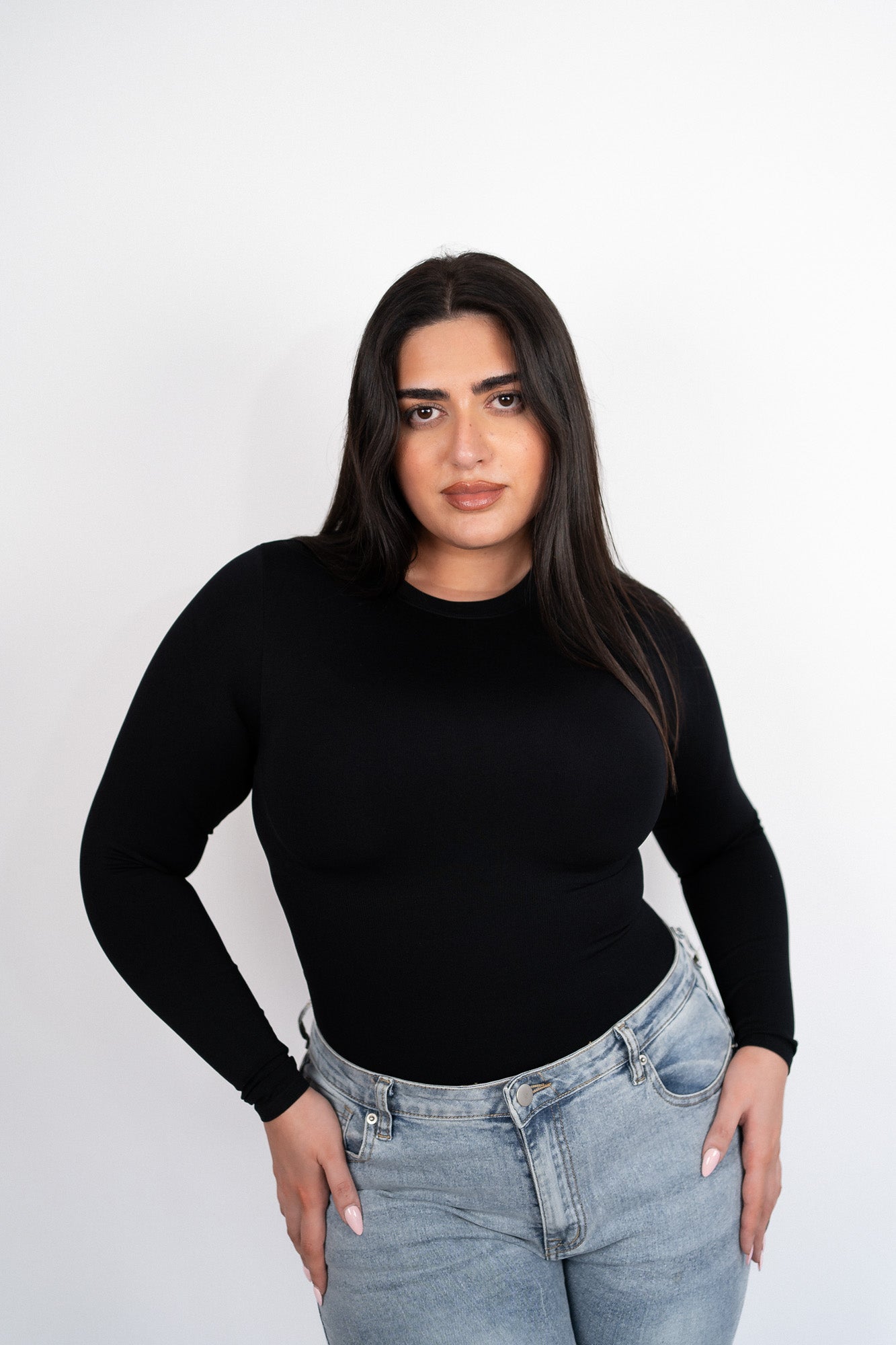 Long Sleeve Crew Neck Bodysuit - Black